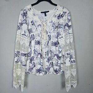 White House Black Market Womens Lace Long Sleeve Top Large White Fairy Angelcore